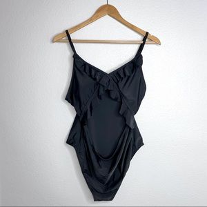 NWOT Maternity Ruffle Trim Cut-Out One Piece Swimsuit, Black